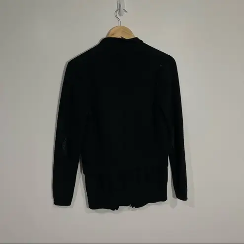 SOH Black Moto Cashmere/Cotton Blend Jacket/Cardigan With Leather Elbow Patch M Black Size M