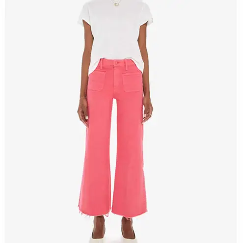 Mother Denim Patch Pocket Roller Ankle Fray Jeans Wide Leg Pink Geranium 26