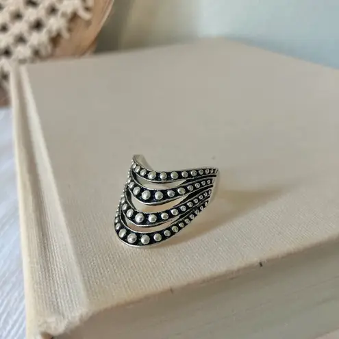 Vintage Knuckle Oxidized Ball Ring “Bronya” Four Shank Chevron Swoop Boho Goth Jewelry Silver