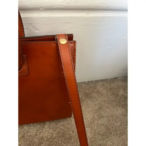 Pratesi Firenze Italian cognac Leather square Satchel Brown cross body bag