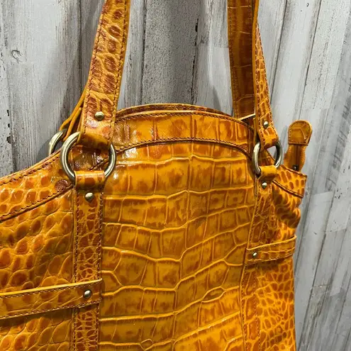 Michael Rome Designs Crocc Embossed Large Orange Leather Pockets Shoulder Bag