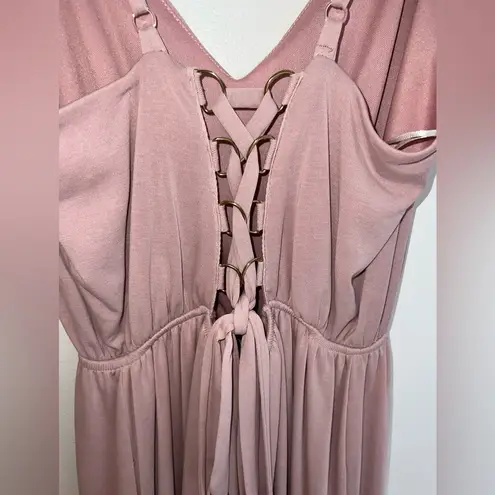 Mod On Trend Boutique Blush Lace-Up Back Ruffle Mini Dress