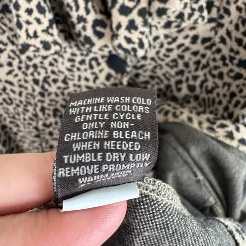 Fever Y2K Leopard Print Long Line Cardigan Duster Ruffled Collar Pockets Size XL Tan