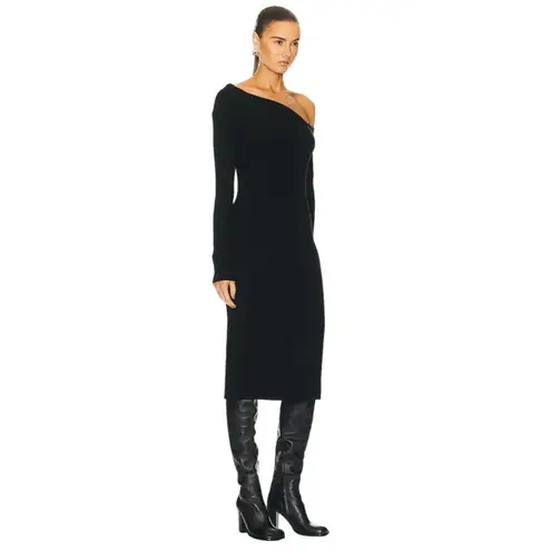 Enza Costa Knit One Shoulder Dress in Black Large New Womens Midi