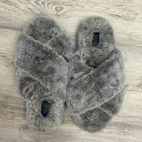 Rachel Roy Gray Faux Fur Padded Open Toe Rubber Outsole Slippers Size M 7-8
