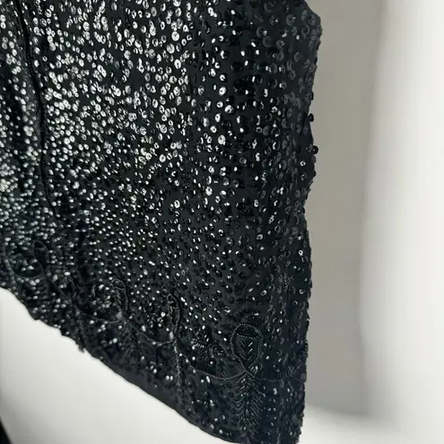 House of Gold Sequin Vintage Top Dressy British Sleeveless Crop Beaded Black Size 14