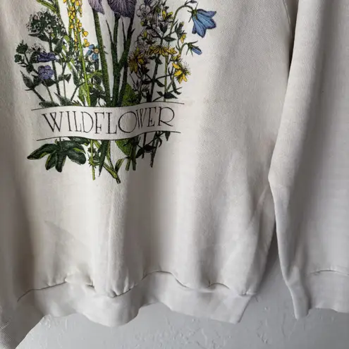 Vintage 90s Sweatshirt Womens Medium Wildflower Floral Cottage Pullover USA White