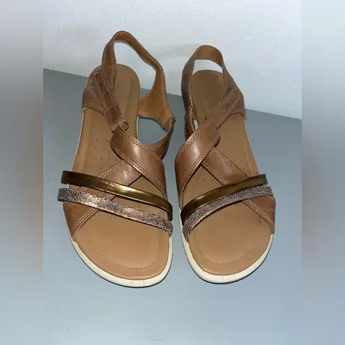 Ecco Women's Leather Felicia Sandal Wedge Cashmere/Bronze Size 41 EU/10-10.5 US