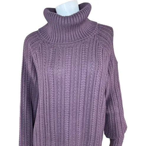 Studio Park Shawn Killinger Cold Shoulder Cable Knit Sweater Huckleberry Large Purple