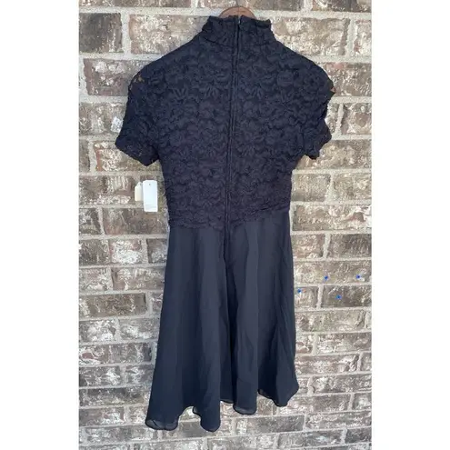 Vintage Black Dress Size 4 90s A Line Goth Lace Top Mock Neck NWT Night Way 80s