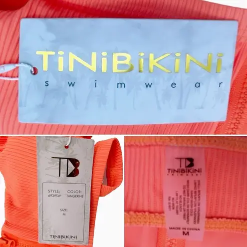 Tinibikini NWT Ribbed Two Piece Set Zipper Swimsuit Tangerine Orange Size Medium
