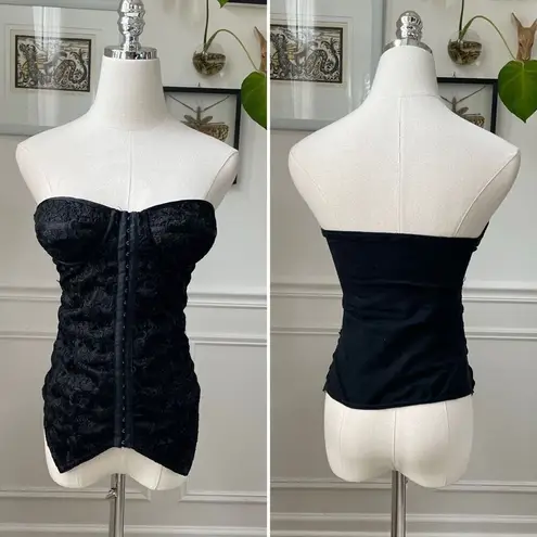 Kookai Black Satin Jacquard Bustier Top Mon Wife $100 S M