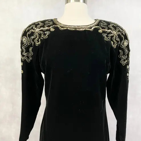 VTG 80s Le Crillon Womens Velvet Dress Size 8 Sequin Art Deco Glam Party Evening Black