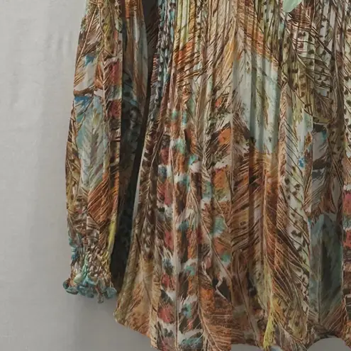 Melissa Paige Boho Tunic Top Large Feather Festival Hipster Hippie Summer Concert Tie Front