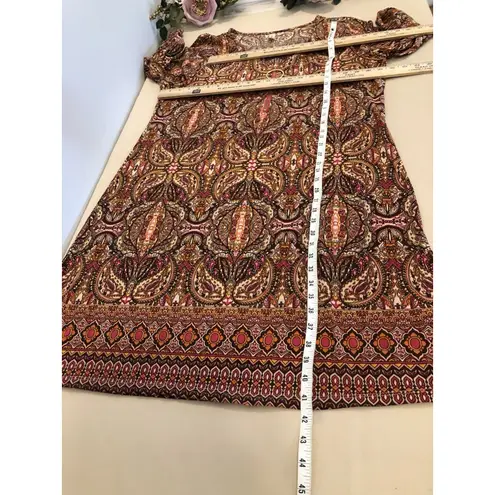 Tacera Women’s Dress Size 1X Boho Paisley Print Midi Dress 3/4 Tab Sleeve