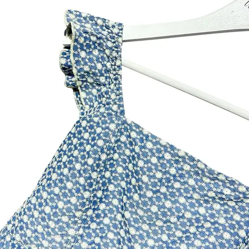 Blue Ruffle Adjustable Fit Tie Back Blue White Crop Small