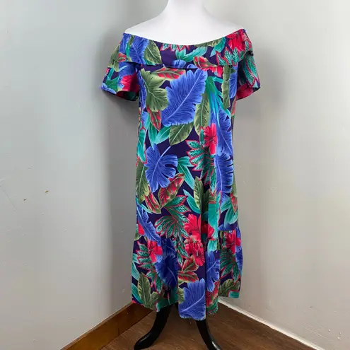 Hilo Hattie Vintage Tropical Floral Hawaiian Dress XS Blue
