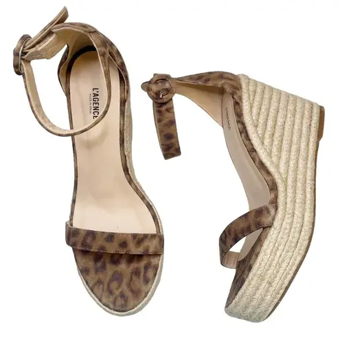 L'Agence L’AGENCE Elysee Cheetah Print Suede Espadrille Wedge Sandals Size EU 39 US 9