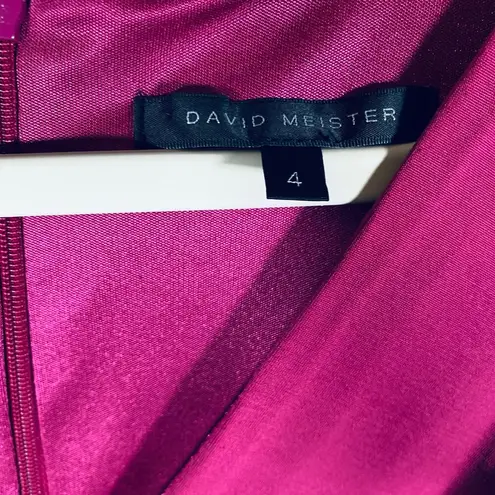 David Meister Women V-Neck Stretch Ruched Cocktail Dress 3/4 sleeve Pink Sz 4 SM