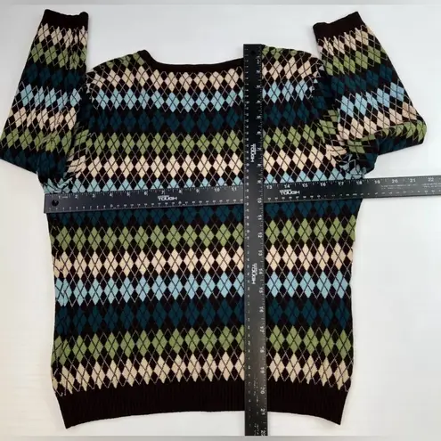 Anne Klein  Sweater Womens Medium Argyle 3/4 Sleeve V NeckCrop Cruise SKU36