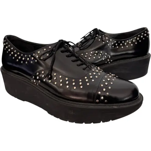 Stuart Weitzman Black Studded Patent Leather Platform Oxfords SW 88216 size 9