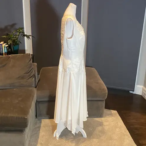 Women’s White Chiffon Formal Dress Floral Lace Detail & Matching Jacket Size 14