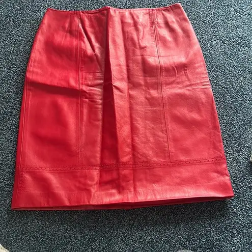 Dana Buchman Red leather size 14 paneled Pencil Skirt back zip slit