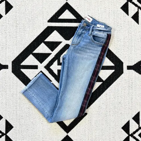 Driftwood Colette Plaid Trim Straight Crop Frayed Hem Jeans Size 24