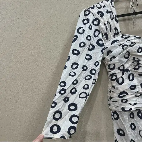 Rare Vintage 80's Flora Kung Dress Designer Silk Sz 12 Ruches Waist Pokadot Boho Black