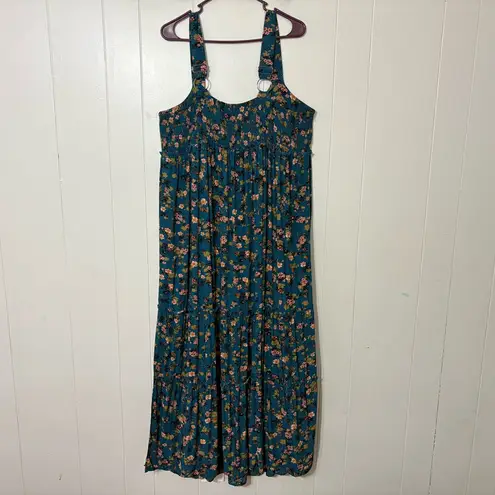 Natural Life  Eliza Turquoise Floral Maxi Dress Size XL Boho Tiered Flow
