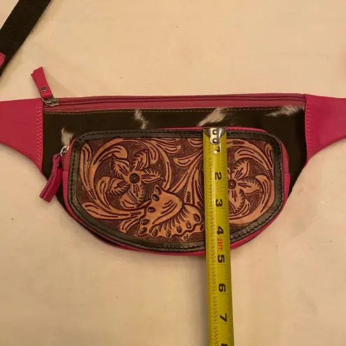 Western Cowhide and Tooled Leather Pink Fanny Pack