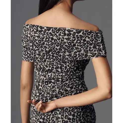 Maeve  Anthropologie Womens Off-The-Shoulder Leopard Print Mesh Top XL Black