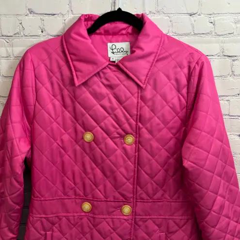 Lilly Pulitzer  Fuchsia Pink Quilted Button Pea Coat Size Medium Double Breasted - Image 2