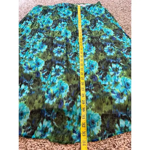 Dressbarn Blue Green Watercolor Pattern Midi Skirt Womens Sz 18/20 Pull On