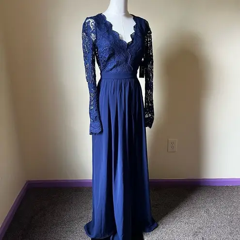 Lulus  Awaken My Love Navy Blue Long Sleeve Lace Maxi Dress‎ NEW Women's XS