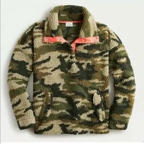 J.Crew  Vintage Sherpa Fleece Pullover Jacket Camo Camouflage Olive Army Green