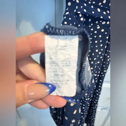 Kaileigh Woman’s Size Medium Navy Faux Wrap Polka Dot Stretch Dress