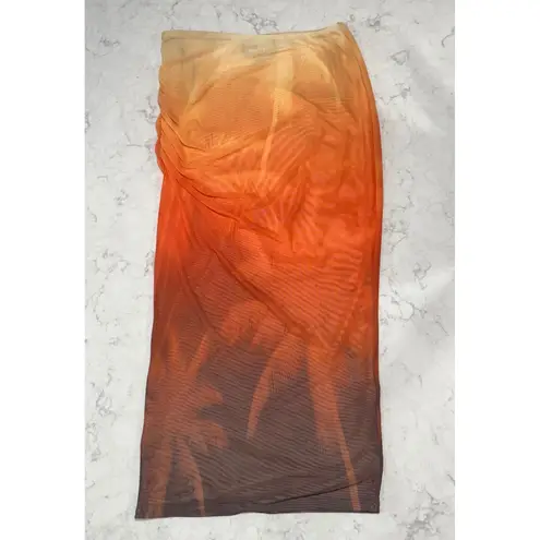 New! SER.O.YA NIA MESH MIDI Skirt in Sunset Palm sz Small $248 Orange