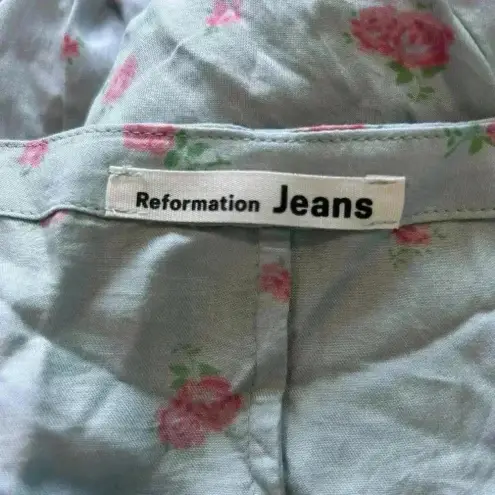 Reformation  Denise Midi Dress Floral Light Blue V-Neck Tencel Lyocell Size S