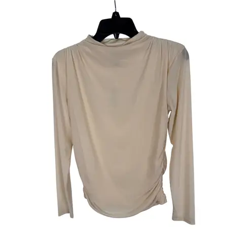 AQUA  Women's Beige Mock‎ Neck Ruched Long Sleeve Top Elegant Party