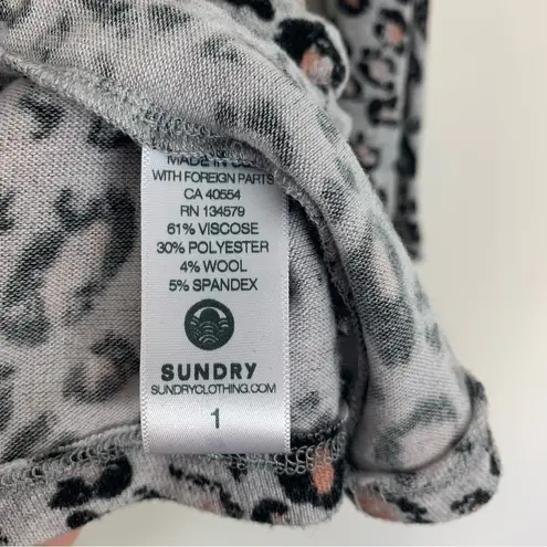 Sundry Draped Gray Leopard Print Hoodie Size Small