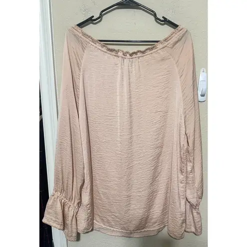 Fever Women's Peach Blouse Off shoulder Poet Feminine Romantic long sleeve sz M Pink Size M