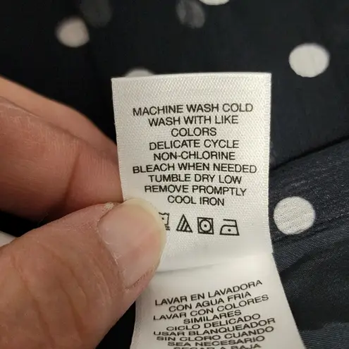 Liz & Co navy polka dot chiffon midi skirt size 14