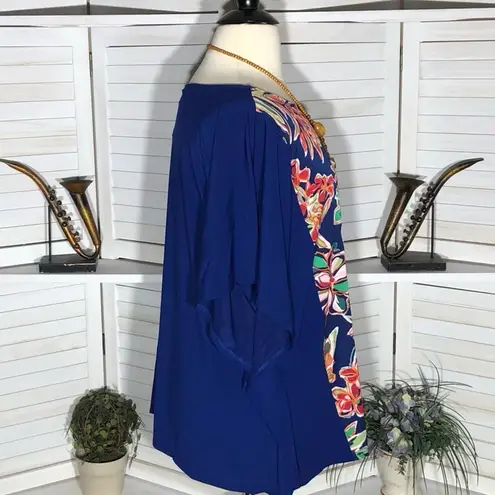 Bob Mackie Wearable Art Floral Tunic Kaftan Blouse Blue 2X
