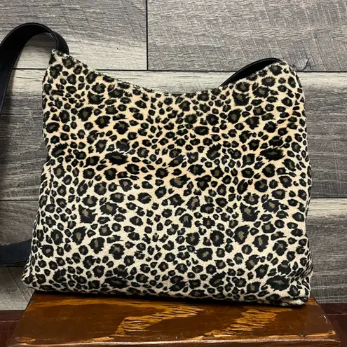 Evan Picone Cream Black Tan Leopard Velvet Shoulder Purse
