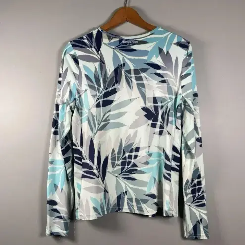 Hang Ten  Tee Shirt Womens M Top Long Sleeve Print Zip Pocket Stretch Pullover‎