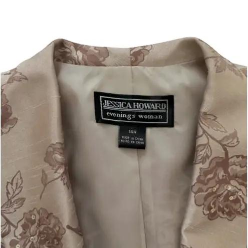 Jessica Howard Evenings Jacket Dress Woman Tan Sequins 2 Piece Midi Size 14W