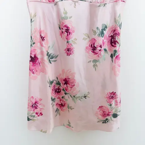 Y2K Floral Slip Dress Womens Size M Pink Satin Lace Mini Cami Cottage Coquette Size M