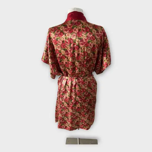 Vintage Pinx Floral Satin Kimono Robe OS Cottagecore Boho Chic Dressing Gown Pink Size undefined