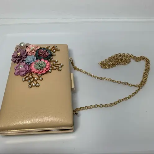 Floral Clutch Purses Flower Evening Handbag Bridal Wedding Prom Shoulder Bags Tan